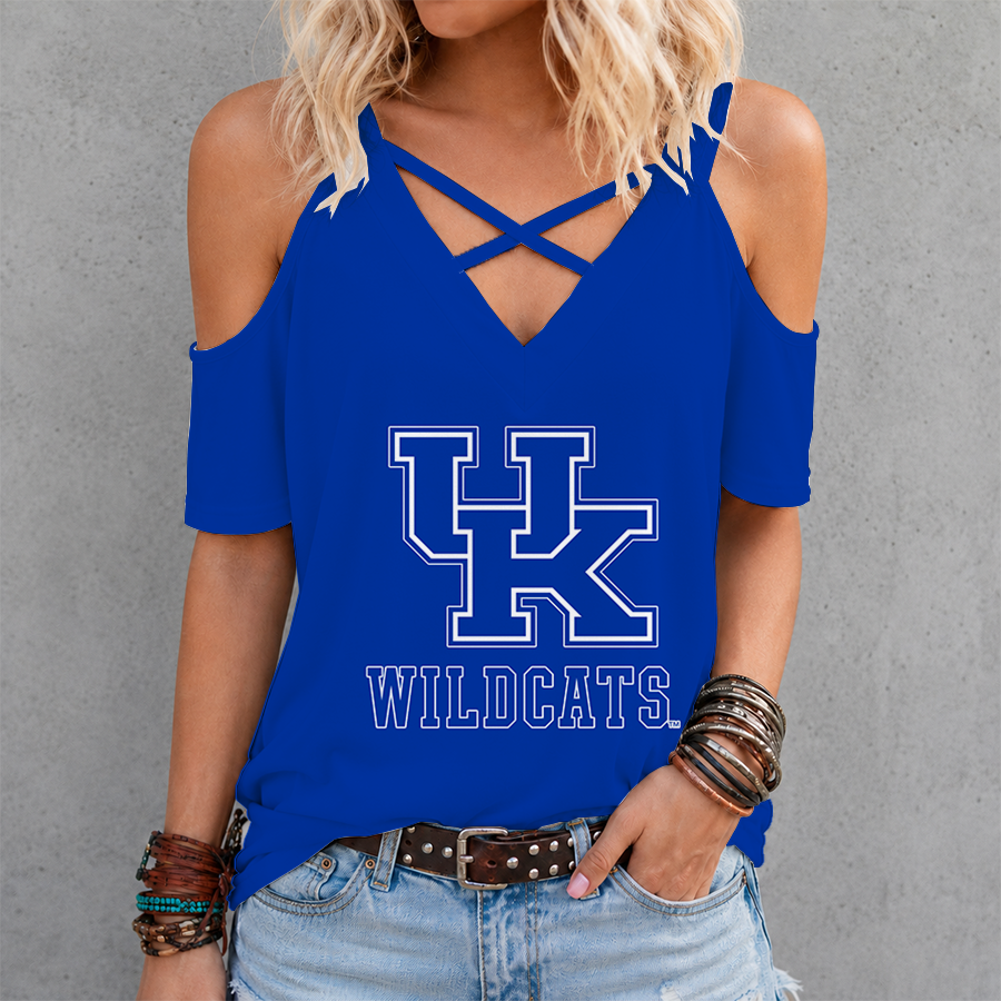 [FAN FAVORITE] NEW CUSTOMIZED NCAA MAM22 KEW KENTUCKY WILDCATS CRISS CROSS V-NECK TOP