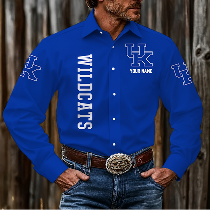 EXCLUSIVE EDITION - NEW CUSTOMIZED NCAA MAM22 KEW KENTUCKY WILDCATS MEN'S LONG SLEEVE BUTTON-UP SHIRT