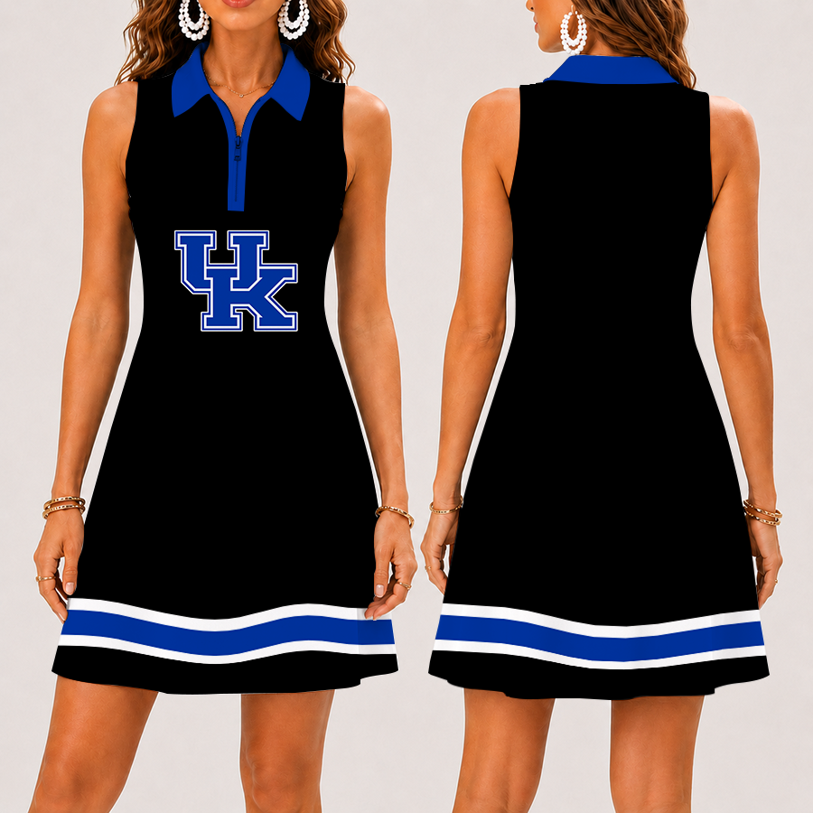 [FAN FAVORITE] NEW CUSTOMIZED NCAA MAM22 KEW KENTUCKY WILDCATS STRAPPY WOMEN'S ZIP SLEEVELESS POLO DRESS