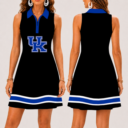[FAN FAVORITE] NEW CUSTOMIZED NCAA MAM22 KEW KENTUCKY WILDCATS STRAPPY WOMEN'S ZIP SLEEVELESS POLO DRESS