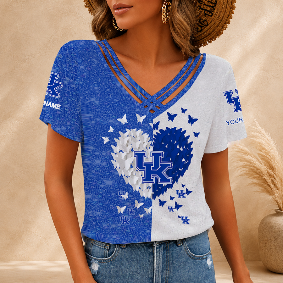 [FAN FAVORITE] NEW CUSTOMIZED NCAA MAM22 KEW KENTUCKY WILDCATS V-NECK SHIRT