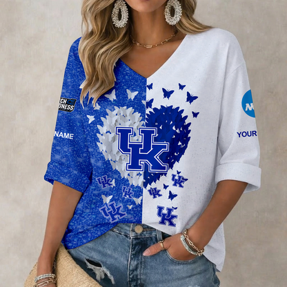 LIMITED EDITION - NEW CUSTOMIZED NCAA MAM22 KEW KENTUCKY WILDCATS WOMEN'S HEART V-NECK LONG SLEEVE SHIRT