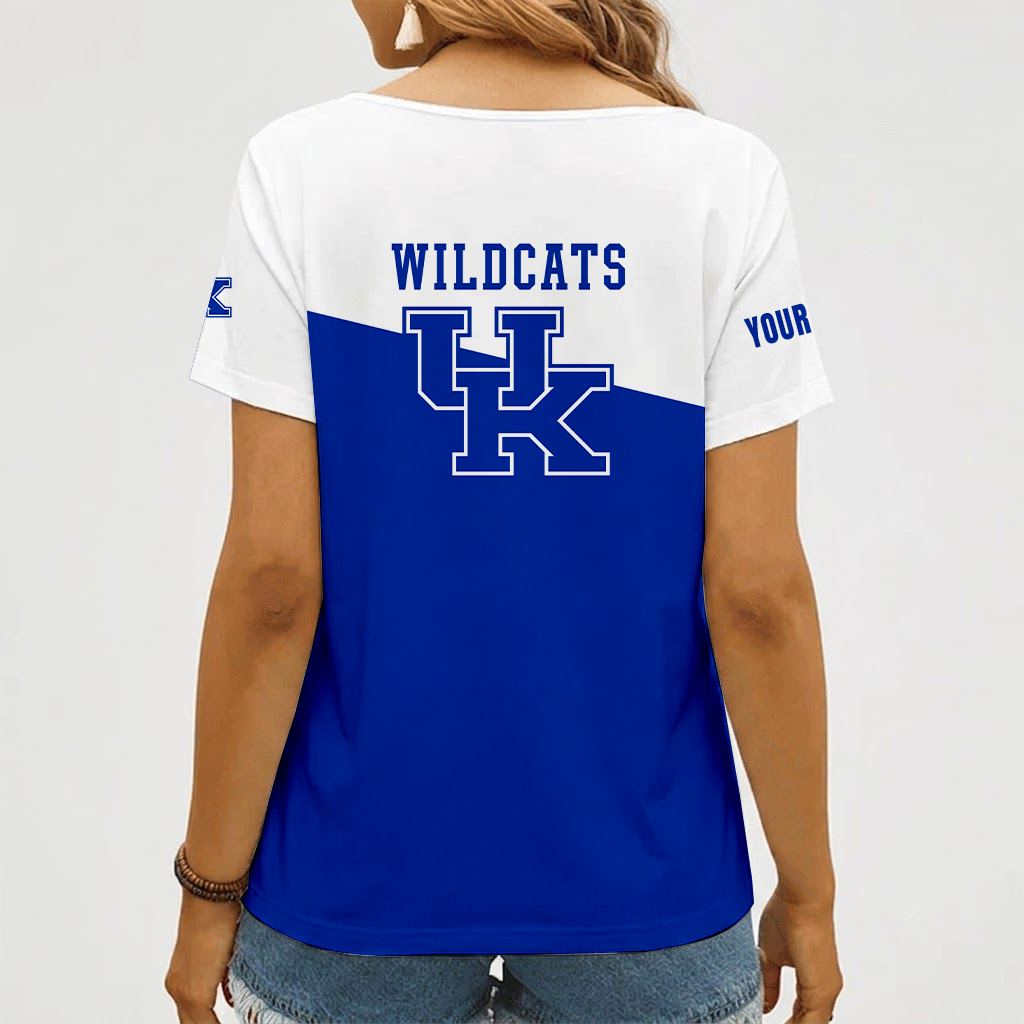 [FAN FAVORITE] NEW CUSTOMIZED NCAA MAM22 KEW KENTUCKY WILDCATS STRAPPY V-NECK FEMALE SHIRT