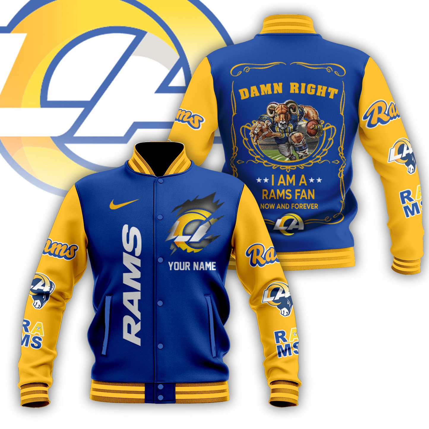 LIMITED EDITION - NEW CUSTOMIZED NFL22 LAR LOS ANGELES RAMS BASEBALL JACKET