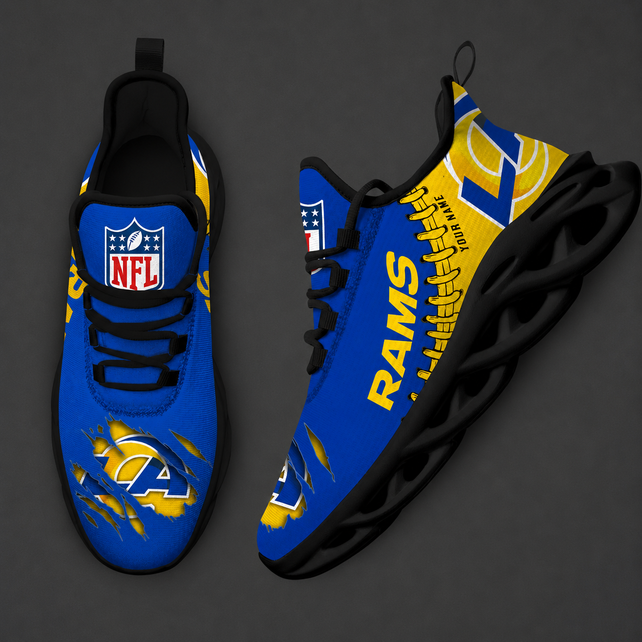 LIMITED EDITION - NEW CUSTOMIZED NFL22 LAR LOS ANGELES RAMS UNISEX MAX SOUL SHOES