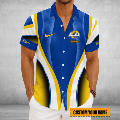 LIMITED EDITION - NEW CUSTOMIZED NFL22 LAR LOS ANGELES RAMS SHORT SLEEVE BUTTON-UP SHIRT