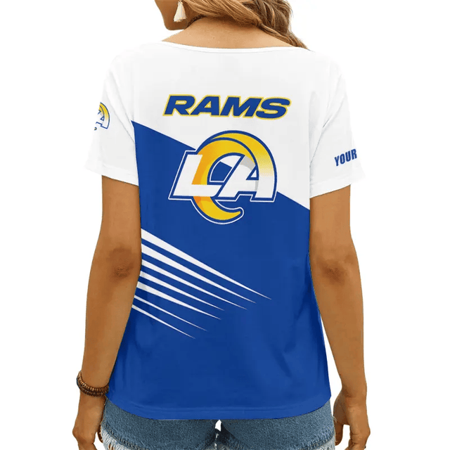 [SPECIAL OFFER] NEW CUSTOMIZED NFL22 LAR LOS ANGELES RAMS V-NECK FEMALE SHIRT