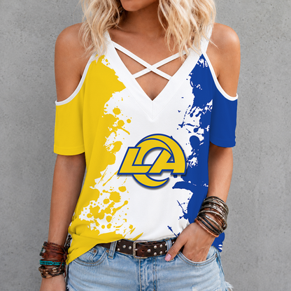 [SPECIAL OFFER] NEW CUSTOMIZED NFL22 LAR LOS ANGELES RAMS CRISS CROSS V-NECK TOP