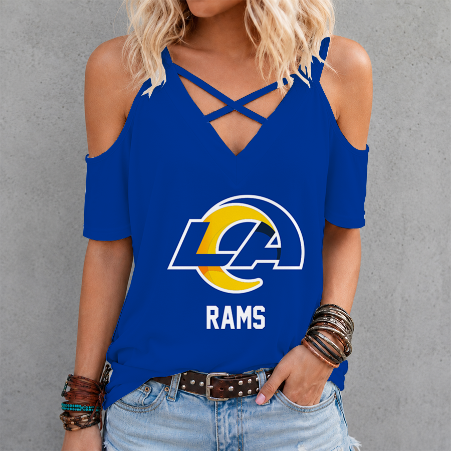 LIMITED EDITION - NEW CUSTOMIZED NFL22 LAR LOS ANGELES RAMS CRISS CROSS V-NECK TOP