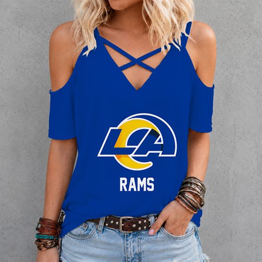 LIMITED EDITION - NEW CUSTOMIZED NFL22 LAR LOS ANGELES RAMS CRISS CROSS V-NECK TOP