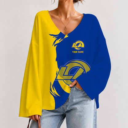 [SPECIAL OFFER] NEW CUSTOMIZED NFL22 LAR LOS ANGELES RAMS V NECK LONG SLEEVED CROP TOP