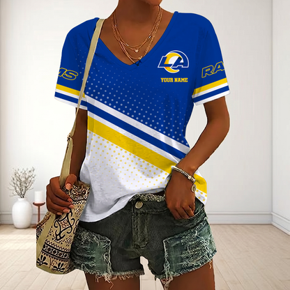 LIMITED EDITION - NEW CUSTOMIZED NFL22 LAR LOS ANGELES RAMS V-NECK FEMALE SHIRT
