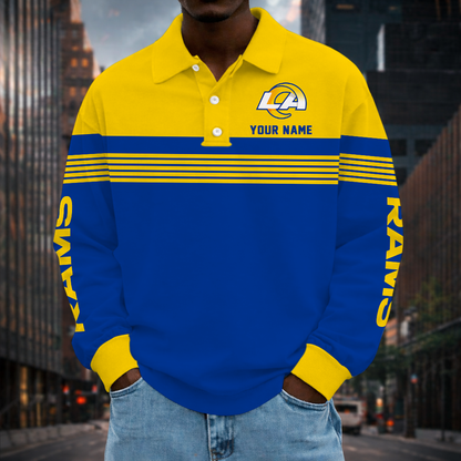 LIMITED EDITION - NEW CUSTOMIZED NFL22 LAR LOS ANGELES RAMS LONG SLEEVE POLO SHIRT