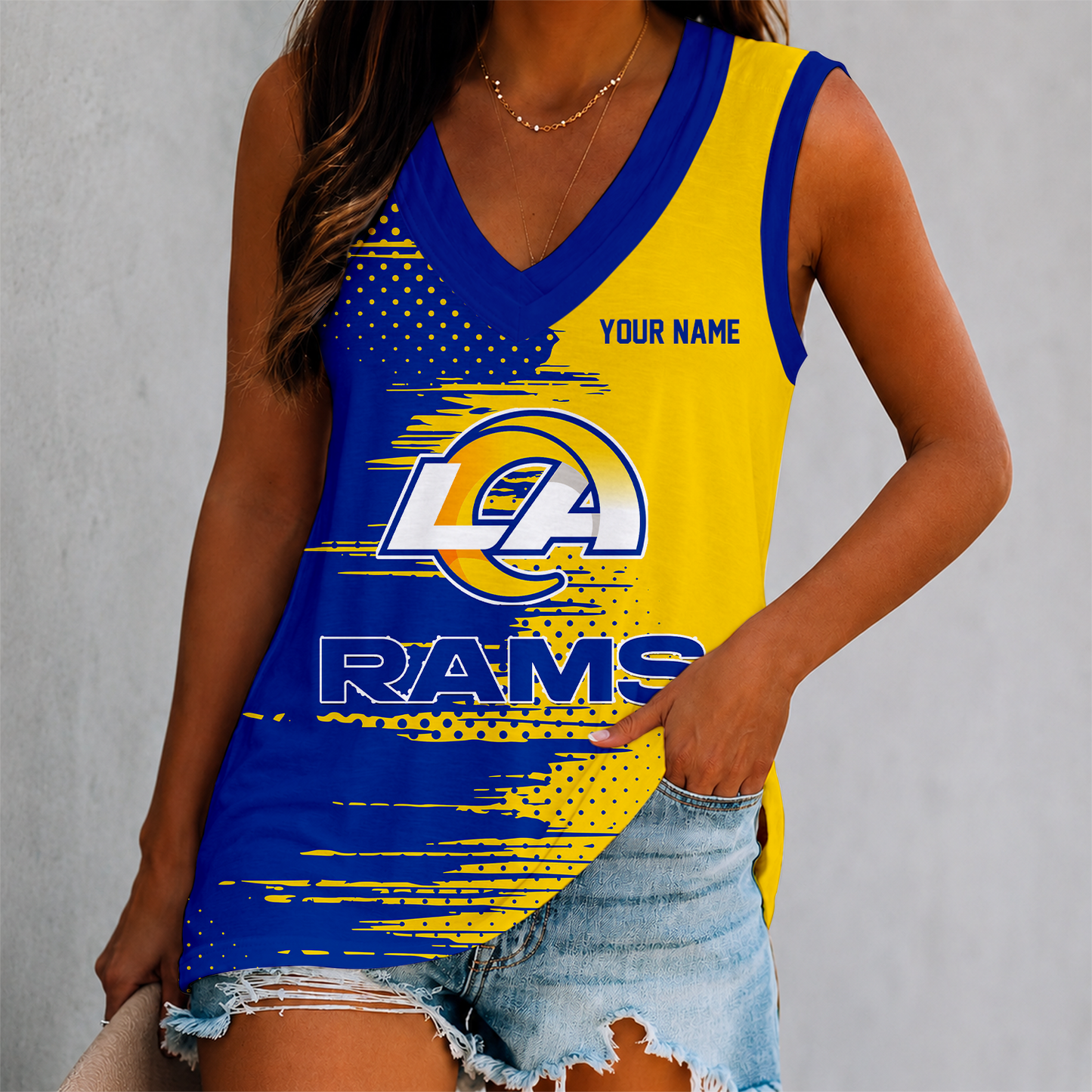LIMITED EDITION - NEW CUSTOMIZED NFL22 LAR LOS ANGELES RAMS WOMEN'S V-NECK TANK TOP