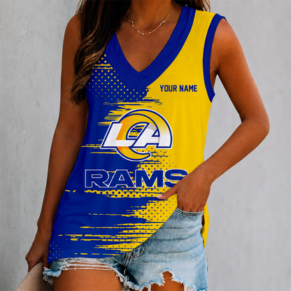 LIMITED EDITION - NEW CUSTOMIZED NFL22 LAR LOS ANGELES RAMS WOMEN'S V-NECK TANK TOP