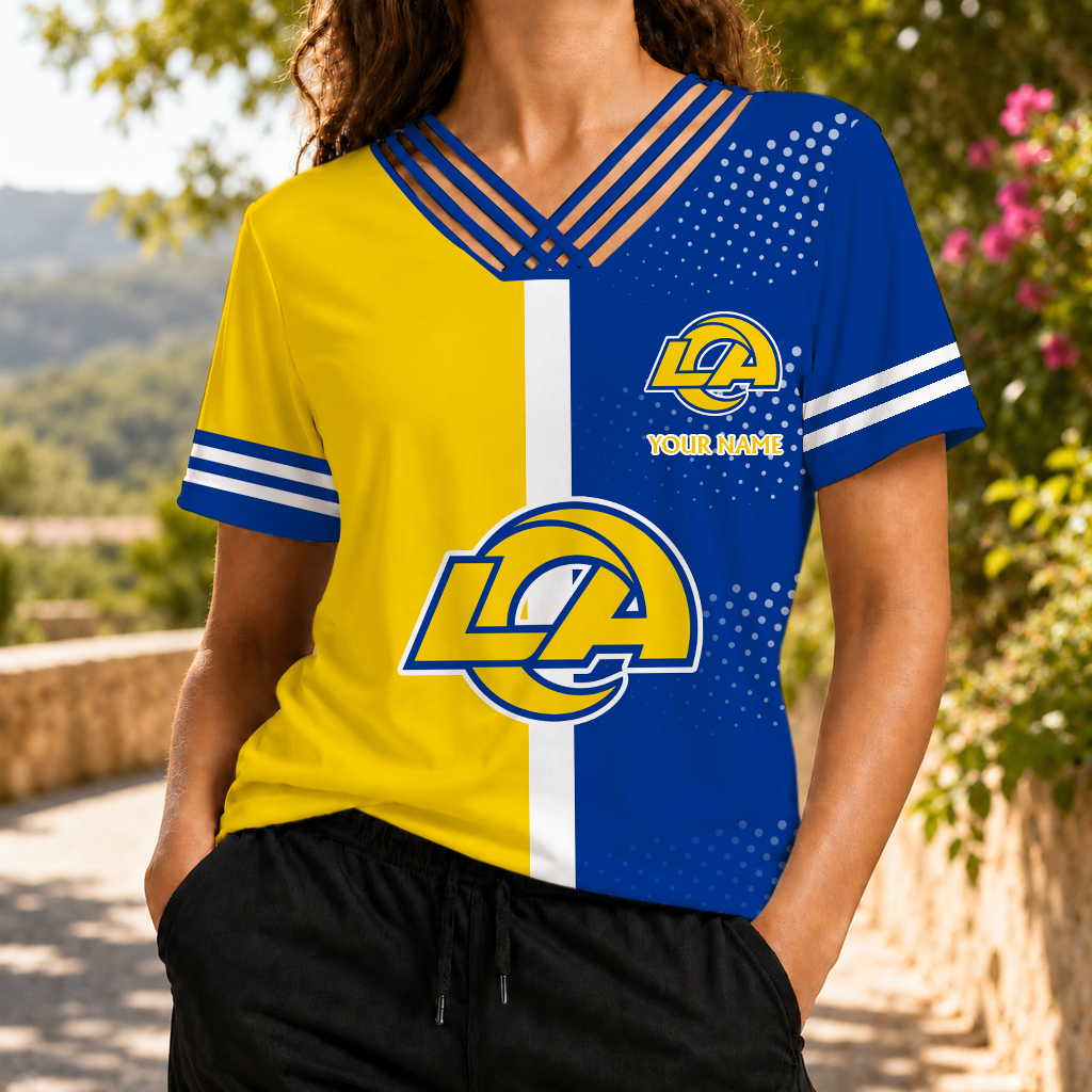 LIMITED EDITION - NEW CUSTOMIZED NFL22 LAR LOS ANGELES RAMS V-NECK SHIRT