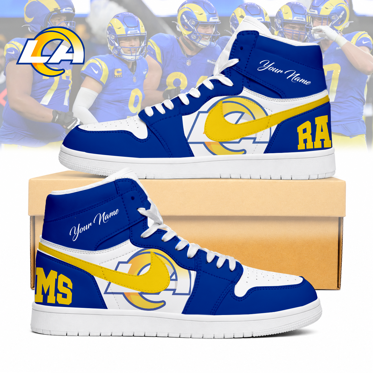 LIMITED EDITION - NEW CUSTOMIZED NFL22 LAR LOS ANGELES RAMS AIR JORDAN SNEAKERS