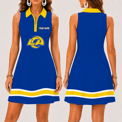 [SPECIAL OFFER] NEW CUSTOMIZED NFL22 LAR LOS ANGELES RAMS WOMEN'S ZIP SLEEVELESS POLO DRESS
