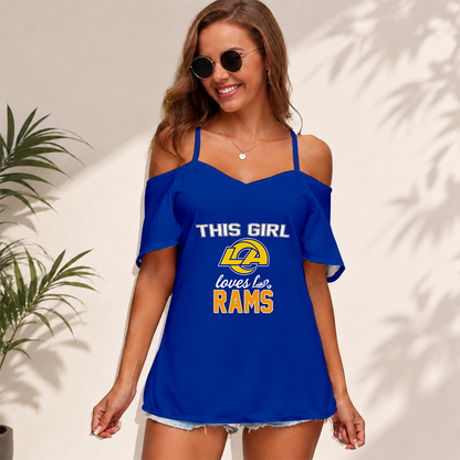 [SPECIAL OFFER] NEW CUSTOMIZED NFL22 LAR LOS ANGELES RAMS WOMEN'S STRAPPY OFF-SHOULDER TOP