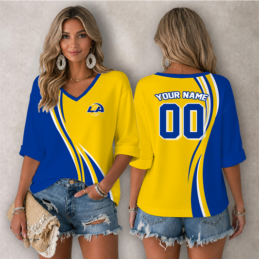 LIMITED EDITION - NEW CUSTOMIZED NFL22 LAR LOS ANGELES RAMS WOMEN'S HEART V-NECK LONG SLEEVE SHIRT