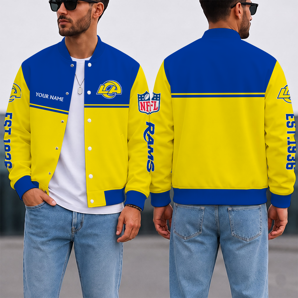LIMITED EDITION - NEW CUSTOMIZED NFL22 LAR LOS ANGELES RAMS SATIN VARSITY & BASEBALL JACKET
