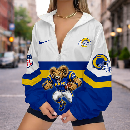 LIMITED EDITION - NEW CUSTOMIZED NFL22 LAR LOS ANGELES RAMS V-NECK ZIPPER SWEATSHIRT JACKET