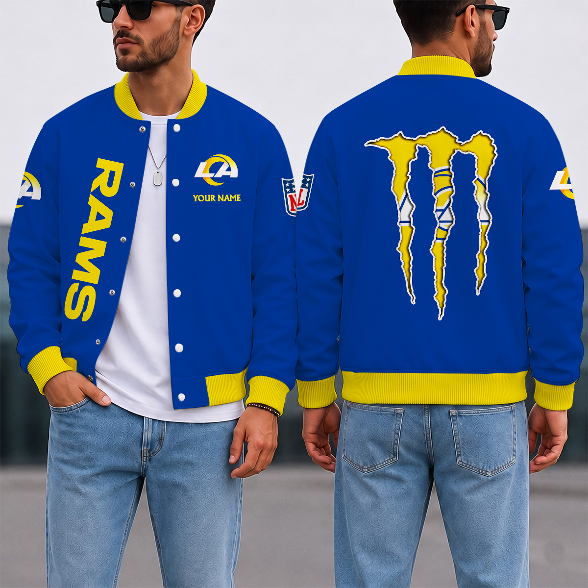 LIMITED EDITION - NEW CUSTOMIZED NFL22 LAR LOS ANGELES RAMS SATIN VARSITY & BASEBALL JACKET