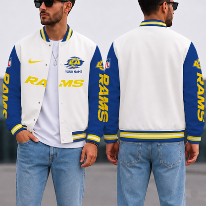 ELITE EDITION - NEW CUSTOMIZED NFL22 LAR LOS ANGELES RAMS SATIN VARSITY & BASEBALL JACKET
