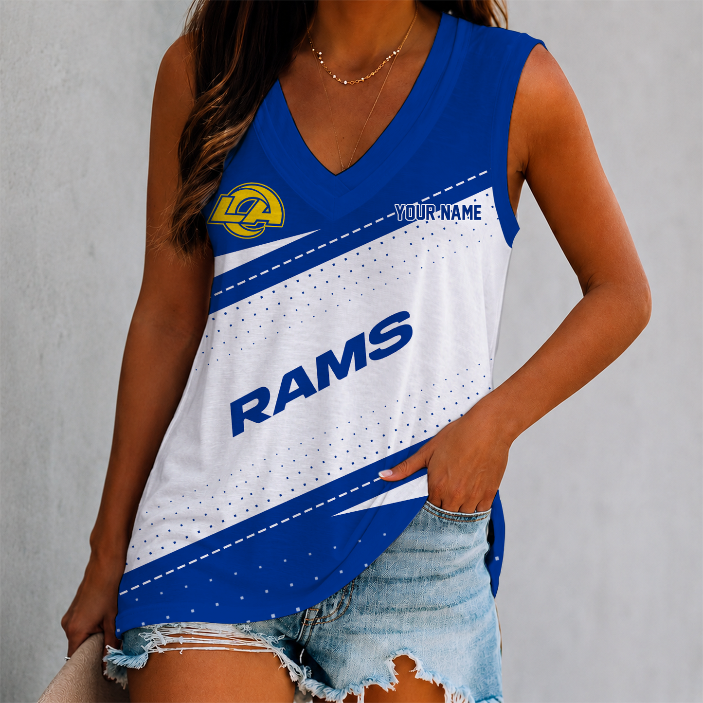 LIMITED EDITION - NEW CUSTOMIZED NFL22 LAR LOS ANGELES RAMS WOMEN'S V-NECK TANK TOP