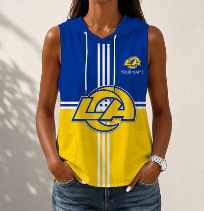 LIMITED EDITION - NEW CUSTOMIZED NFL22 LAR LOS ANGELES RAMS WOMEN'S SLEEVELESS HOODED POCKET TANK TOP