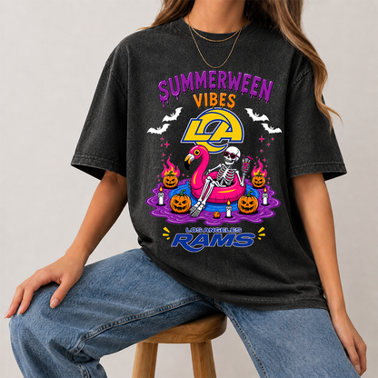 [SPECIAL OFFER] NEW CUSTOMIZED NFL22 LAR LOS ANGELES RAMS SUMMERWEEN MULTICOLOR WASHED TEE