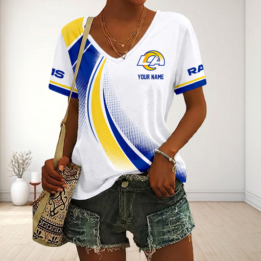 LIMITED EDITION - NEW CUSTOMIZED NFL22 LAR LOS ANGELES RAMS V-NECK FEMALE SHIRT