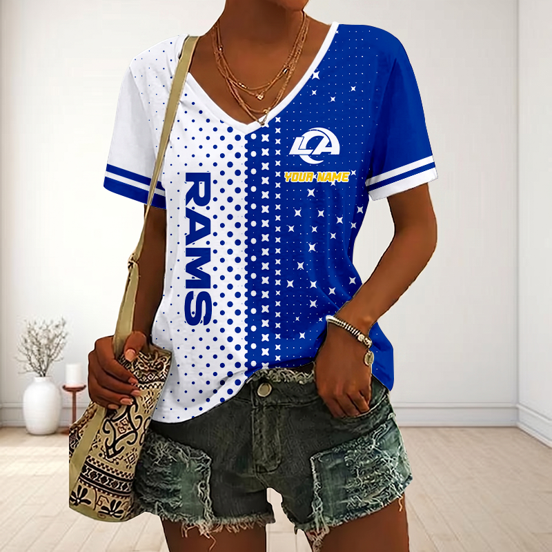 LIMITED EDITION - NEW CUSTOMIZED NFL22 LAR LOS ANGELES RAMS V-NECK FEMALE SHIRT