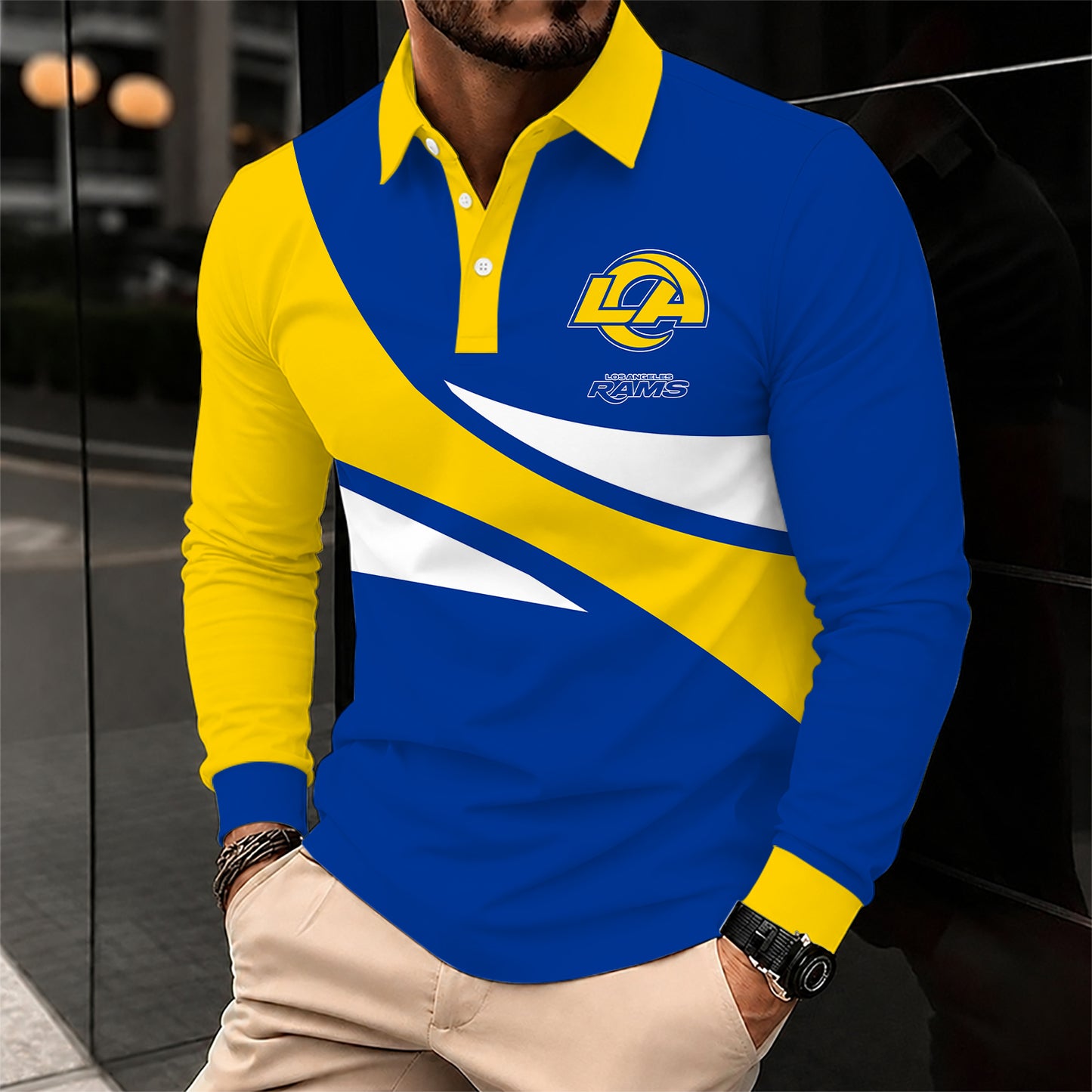 [SPECIAL OFFER] NEW CUSTOMIZED NFL22 LAR LOS ANGELES RAMS LONG SLEEVE POLO SHIRT