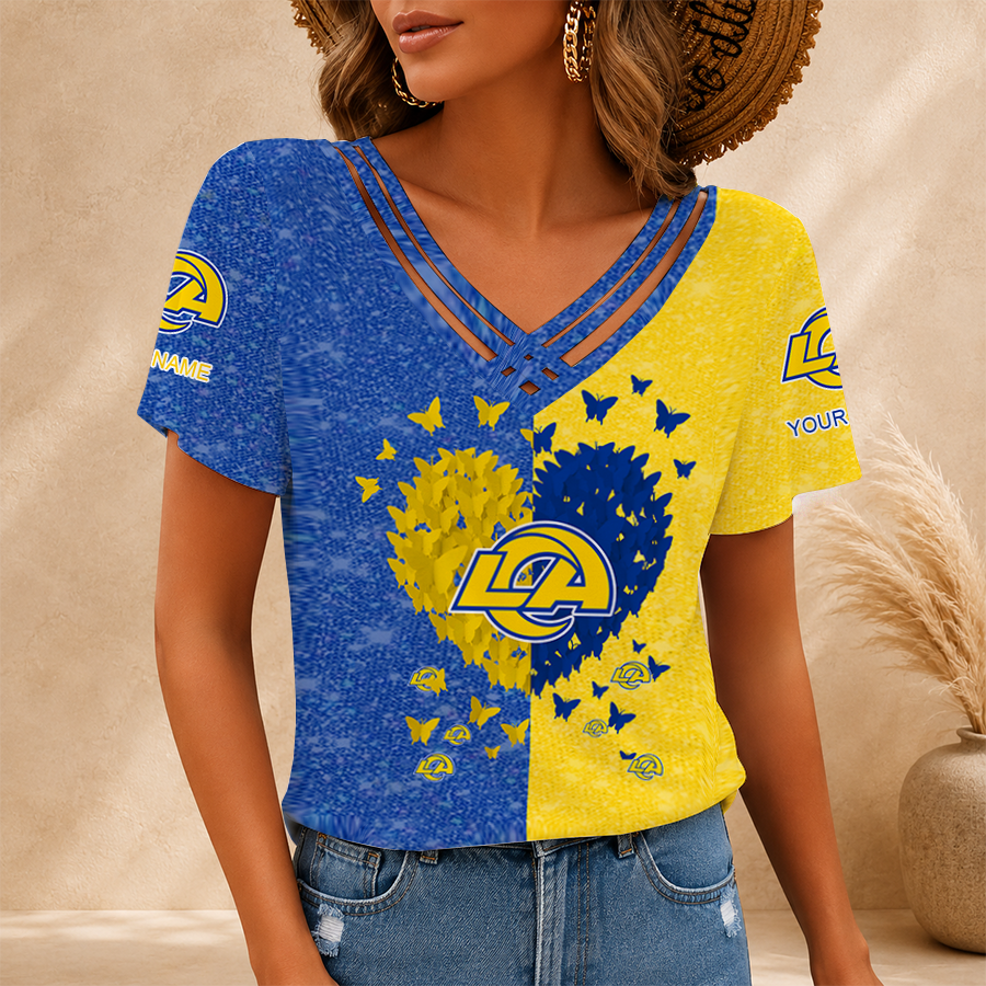 LIMITED EDITION - NEW CUSTOMIZED NFL22 LAR LOS ANGELES RAMS V-NECK SHIRT