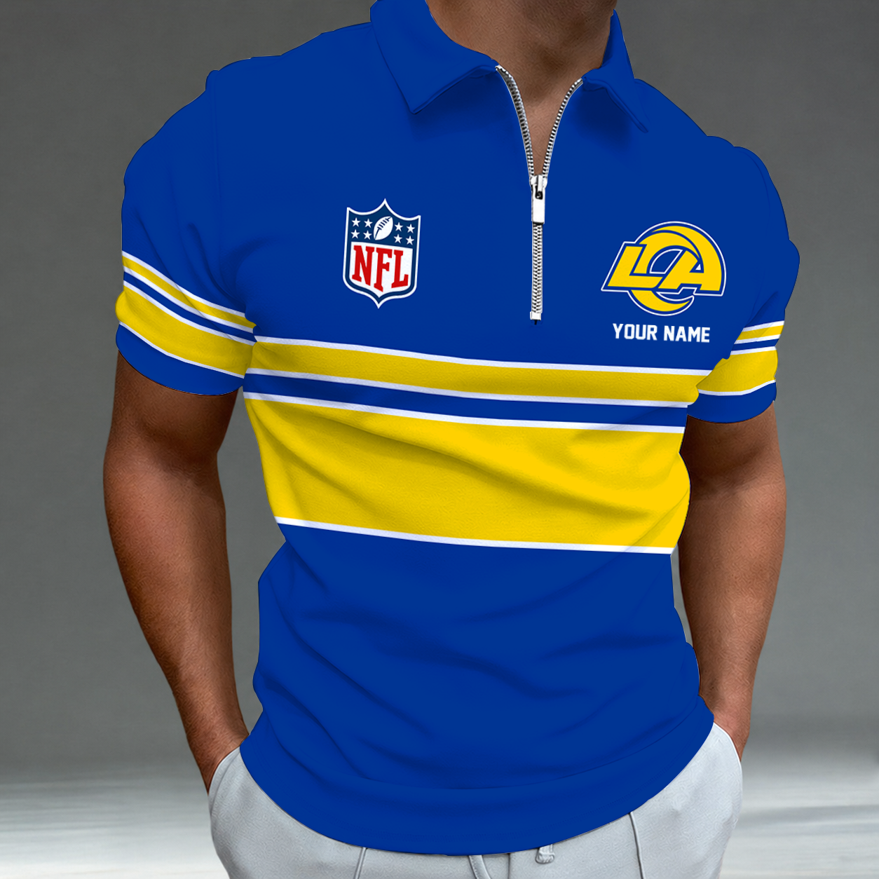 [SPECIAL OFFER] NEW CUSTOMIZED NFL22 LAR LOS ANGELES RAMS ZIP POLO SHIRT