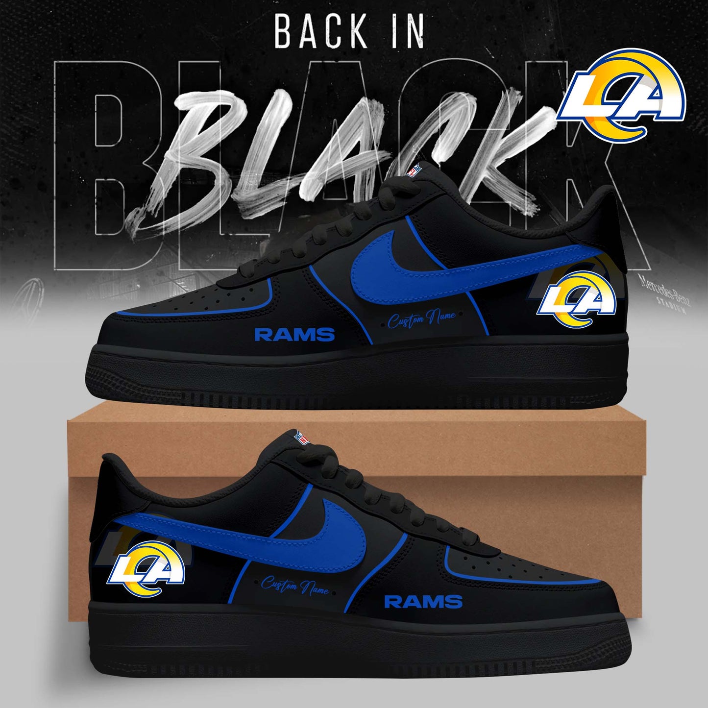 LIMITED EDITION - NEW CUSTOMIZED NFL22 LAR LOS ANGELES RAMS AF1 SNEAKERS