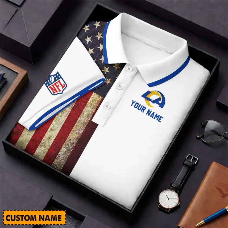 [SPECIAL OFFER] NEW CUSTOMIZED NFL22 LAR LOS ANGELES RAMS US FLAG POLO SHIRT