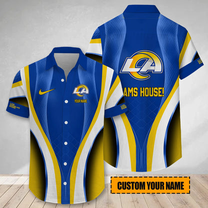 LIMITED EDITION - NEW CUSTOMIZED NFL22 LAR LOS ANGELES RAMS SHORT SLEEVE BUTTON-UP SHIRT