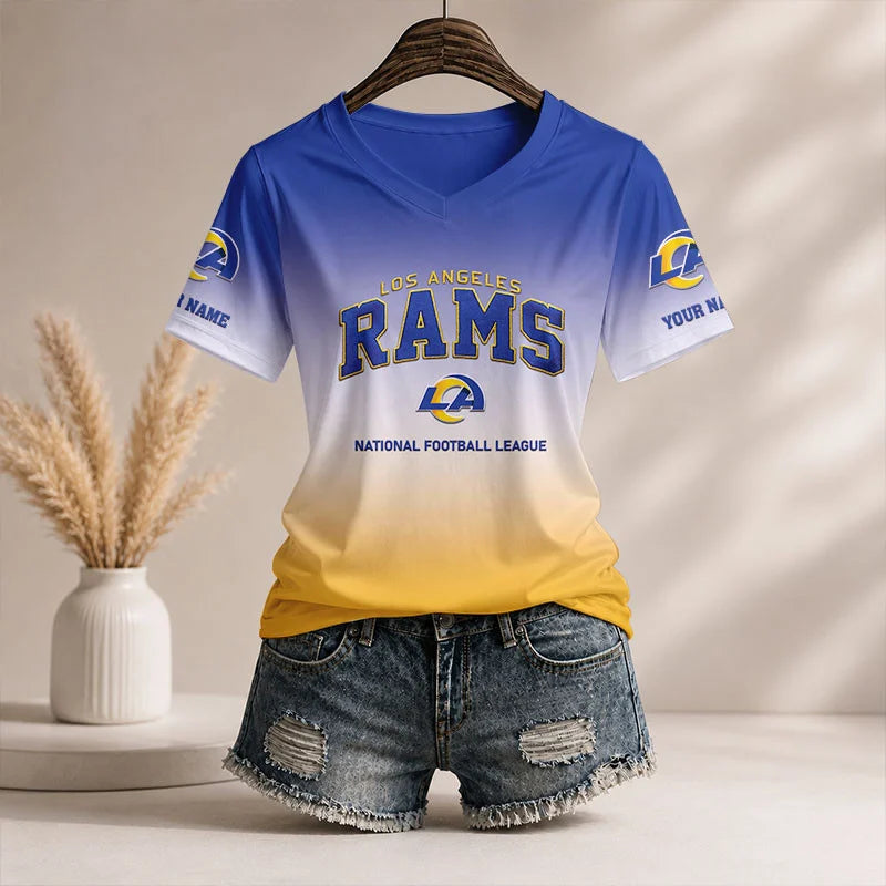 LIMITED EDITION - NEW CUSTOMIZED NFL22 LAR LA RAMS V-NECK FEMALE SHIRT
