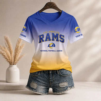 LIMITED EDITION - NEW CUSTOMIZED NFL22 LAR LA RAMS V-NECK FEMALE SHIRT