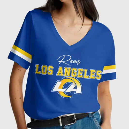 LIMITED EDITION - NEW CUSTOMIZED NFL22 LAR LOS ANGELES RAMS V-NECK FEMALE SHIRT
