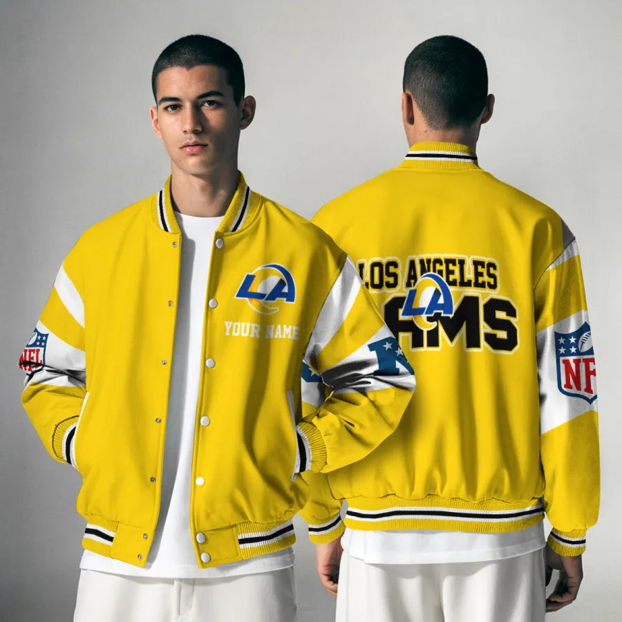 [HOT DEAL] NEW CUSTOMIZED NFL22 LAR LOS ANGELES RAMS SATIN VARSITY & BASEBALL JACKET