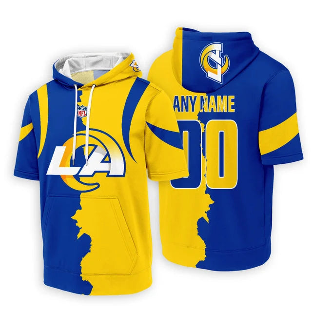 LIMITED EDITION - NEW CUSTOMIZED NFL22 LAR LOS ANGELES RAMS SHORT SLEEVE HOODIE T-SHIRT