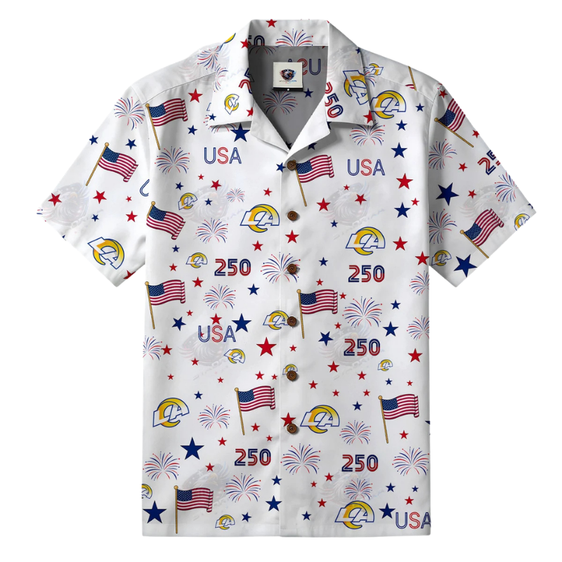 LIMITED EDITION - NEW CUSTOMIZED NFL22 LAR LOS ANGELES RAMS PATRIOTIC 250 USA HAWAIIAN SHIRT