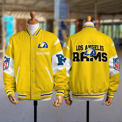 [HOT DEAL] NEW CUSTOMIZED NFL22 LAR LOS ANGELES RAMS SATIN VARSITY & BASEBALL JACKET
