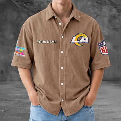 LIMITED EDITION - NEW CUSTOMIZED NFL22 LAR LOS ANGELES RAMS SEERSUCKER BUTTON SHIRT