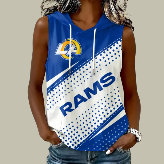 [SPECIAL OFFER] NEW CUSTOMIZED NFL22 LAR LOS ANGELES RAMS WOMEN'S SLEEVELESS HOODED POCKET TANK TOP