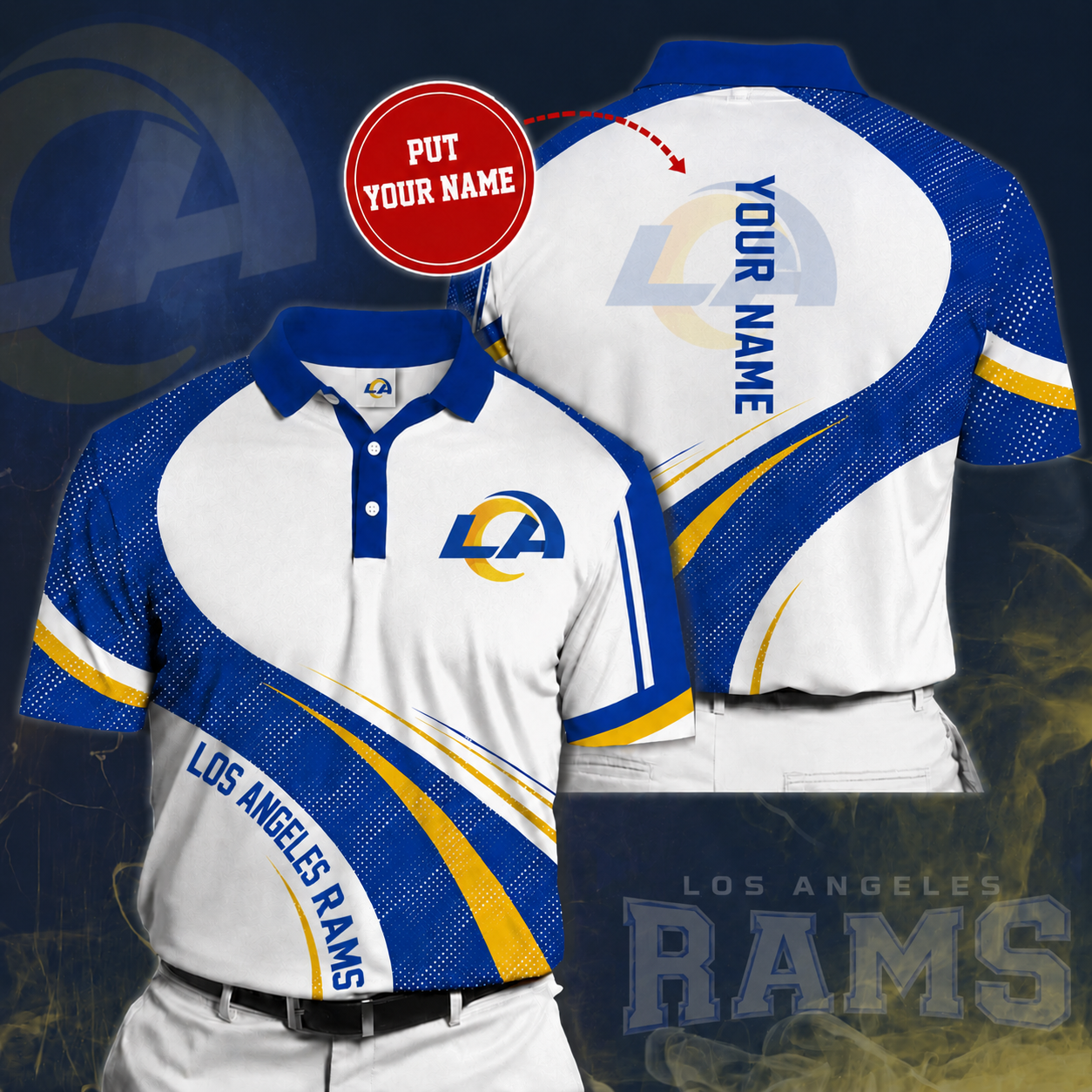 LIMITED EDITION - NEW CUSTOMIZED NFL22 LAR LOS ANGELES RAMS POLO SHIRT