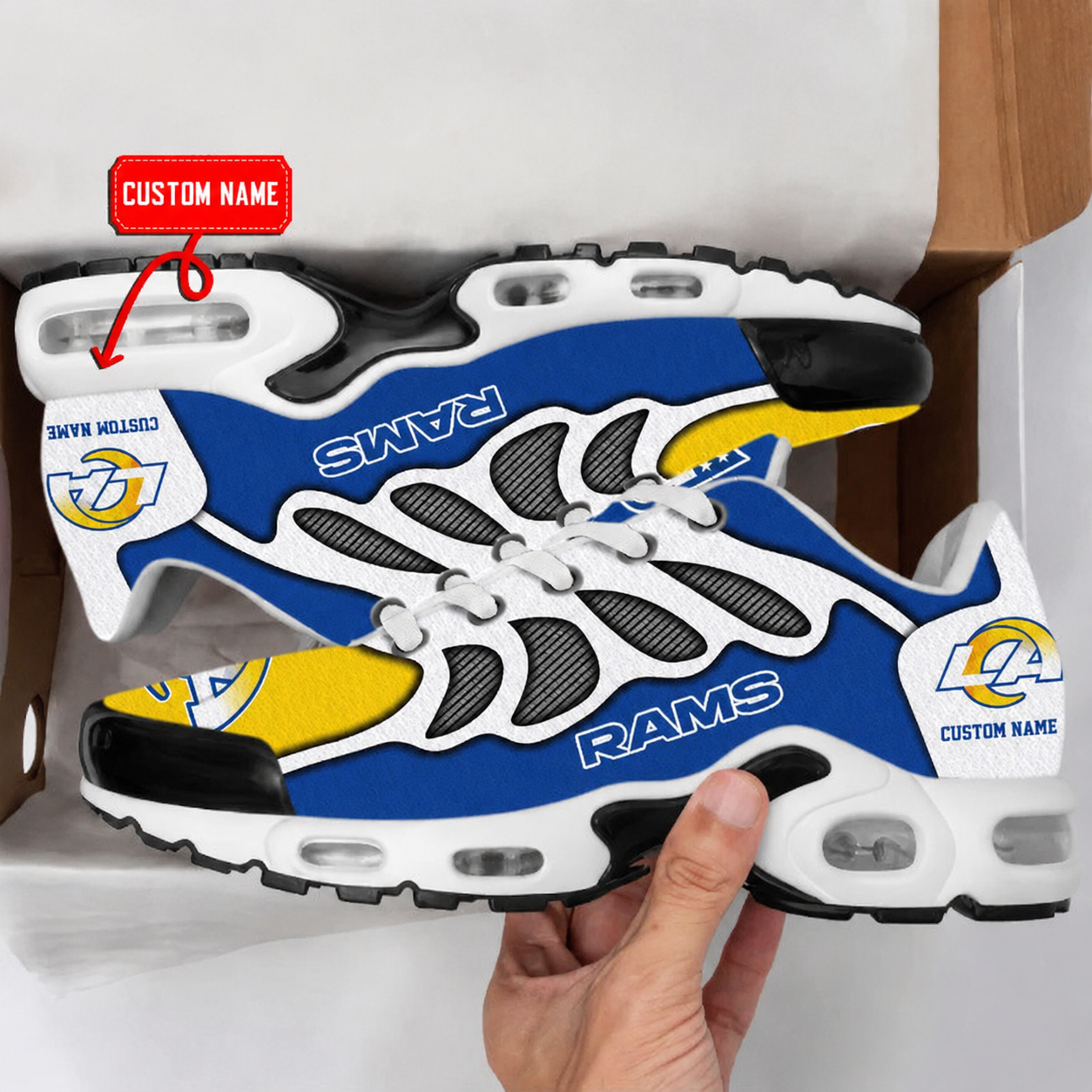 LIMITED EDITION - NEW CUSTOMIZED NFL22 LAR LOS ANGELES RAMS AIR MAX PLUS SNEAKERS